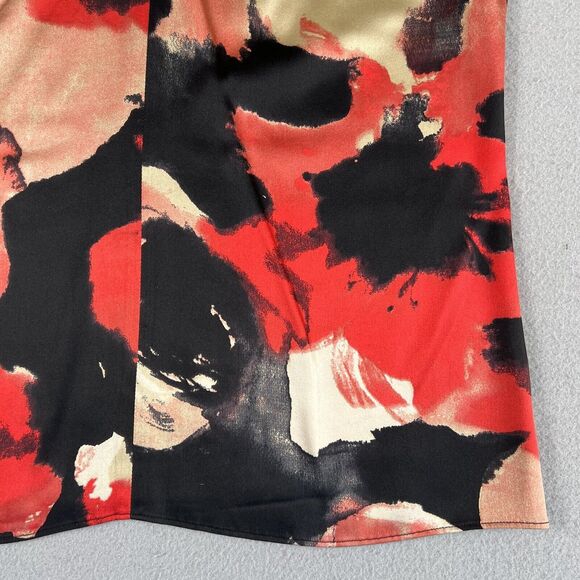 Moschino Cheap And Chic Silk Abstract Floral Red Key Hole Cap Sleeve Blouse‎ 8 - Picture 7 of 16